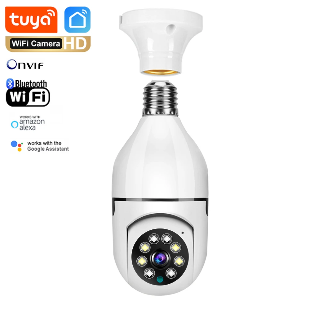 Panoramic Bulb Camera Tuya 3MP/4MP/5MP WiFi Two Way Voice AI Human Detection Night Vision E27 Camera HD Surveilance Light Blub