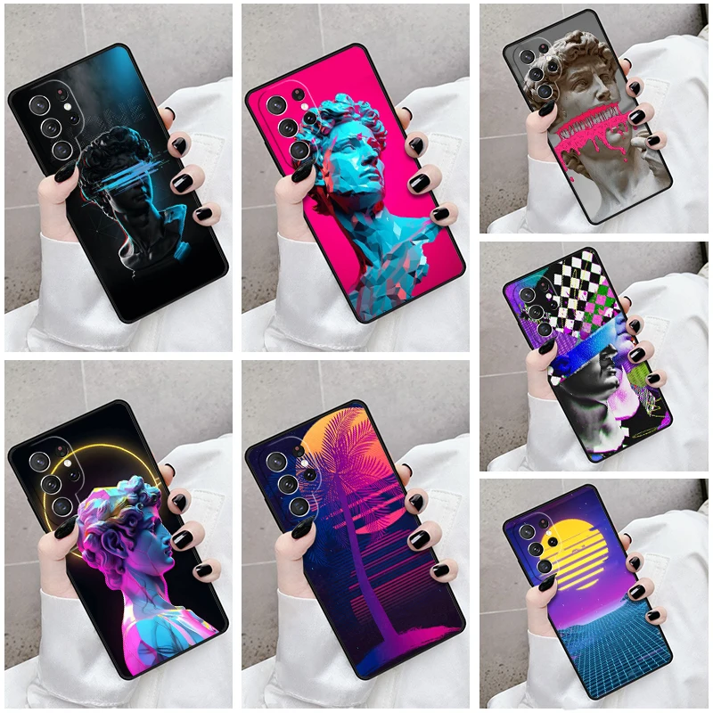 Phone Case For Samsung Galaxy S24 S23 S21fe S22 Ultra Plus Note 10 20 S8 S9 S10 Cover Glitch vaporwave modern art