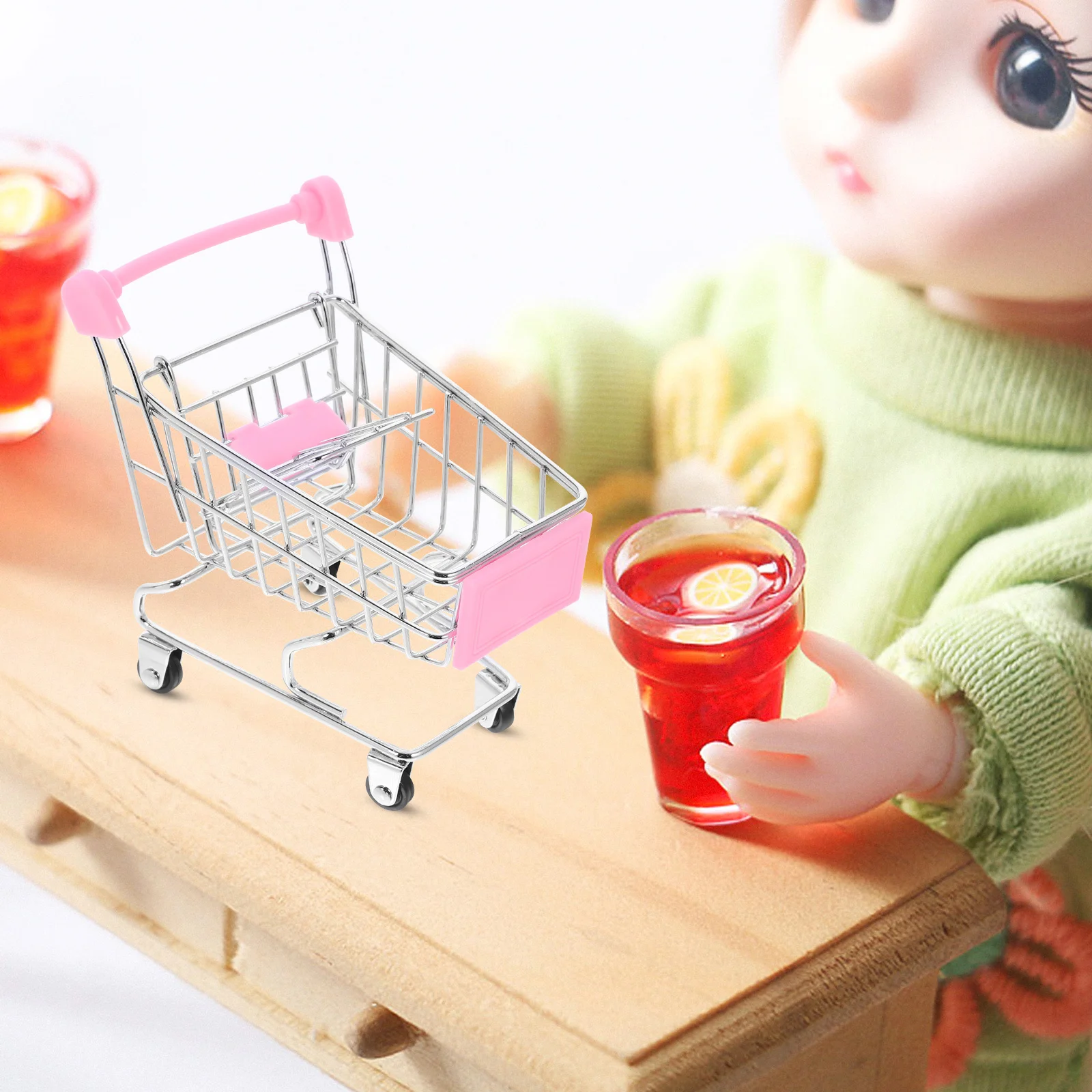 Mini Grocery Cart Miniature Decoration Toys for Kids Accessory Delicate Shopping Chopping Scene