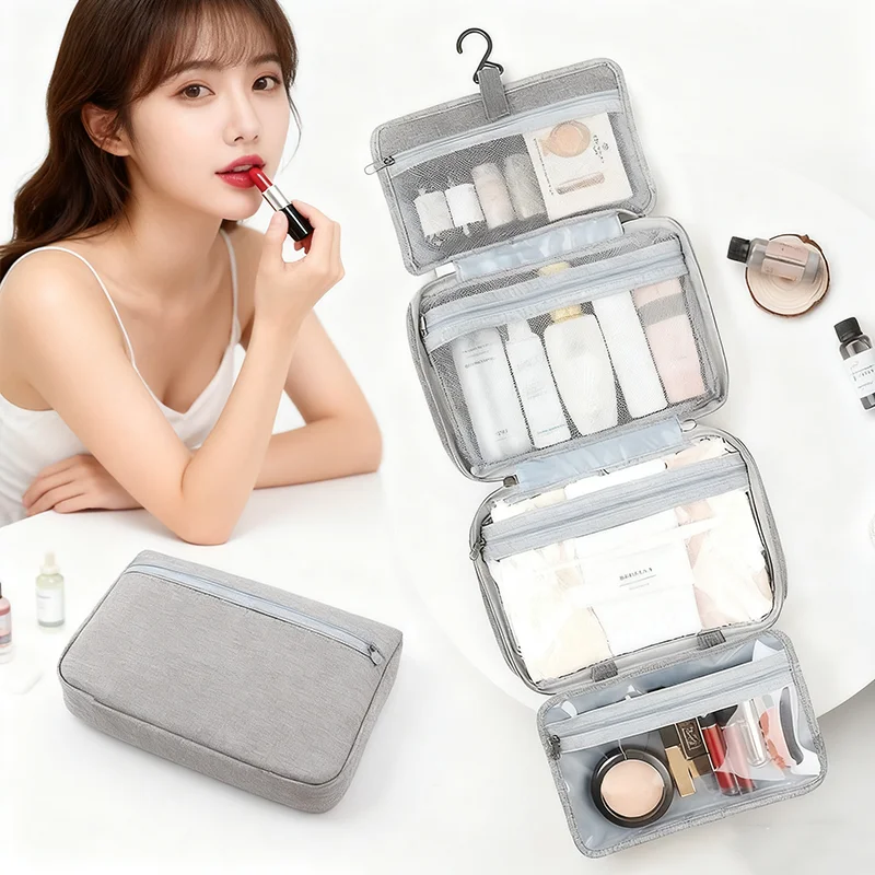 

Travel Hangable Makeup Bag Foldable Portable Cosmetic Toiletries Organizer Pouch Waterproof Travel Storage Hanging Female Bags