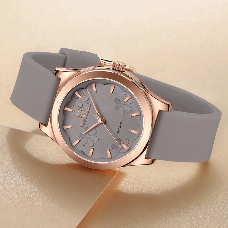 NAVIFORCE Elegant Style Female Casual Business Flower Wristwatch Quartz Water Resistant Watch for Women Silicon Strap Lady Clock