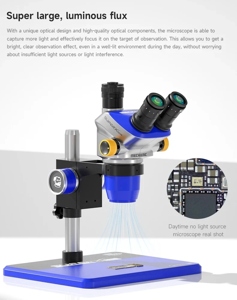 

MECHANIC Super X Pro -B11 Trinocular Stereo Microscope 6.5X-52X Continuous Zoom for PCB Phone Soldering Repair Microscope Tool