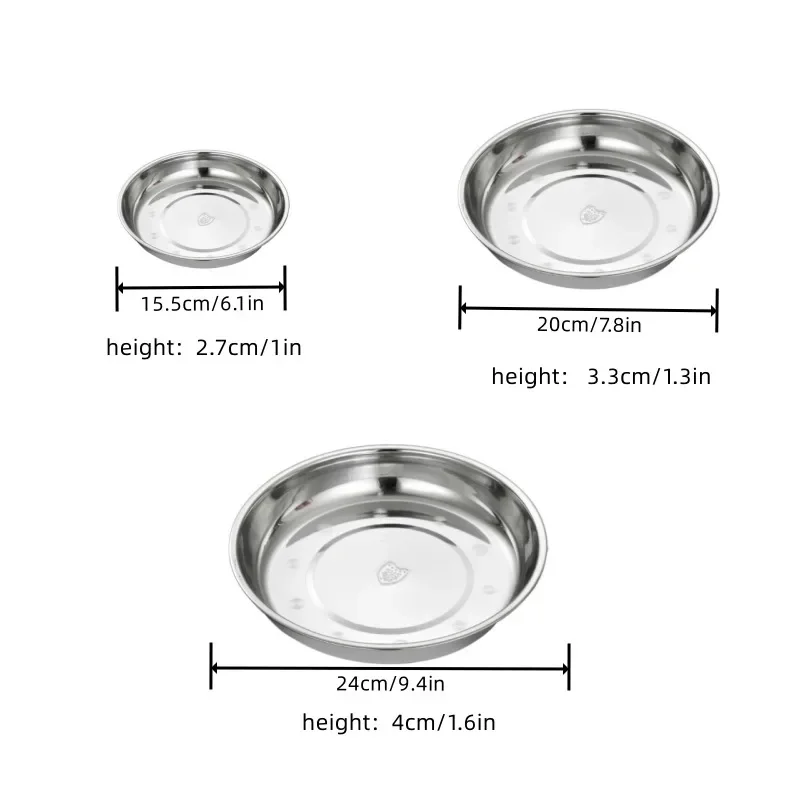 Assiette peu profonde en acier inoxydable, assiette de barbecue, assiette de service, assiette de fruits Dim Sum, 304