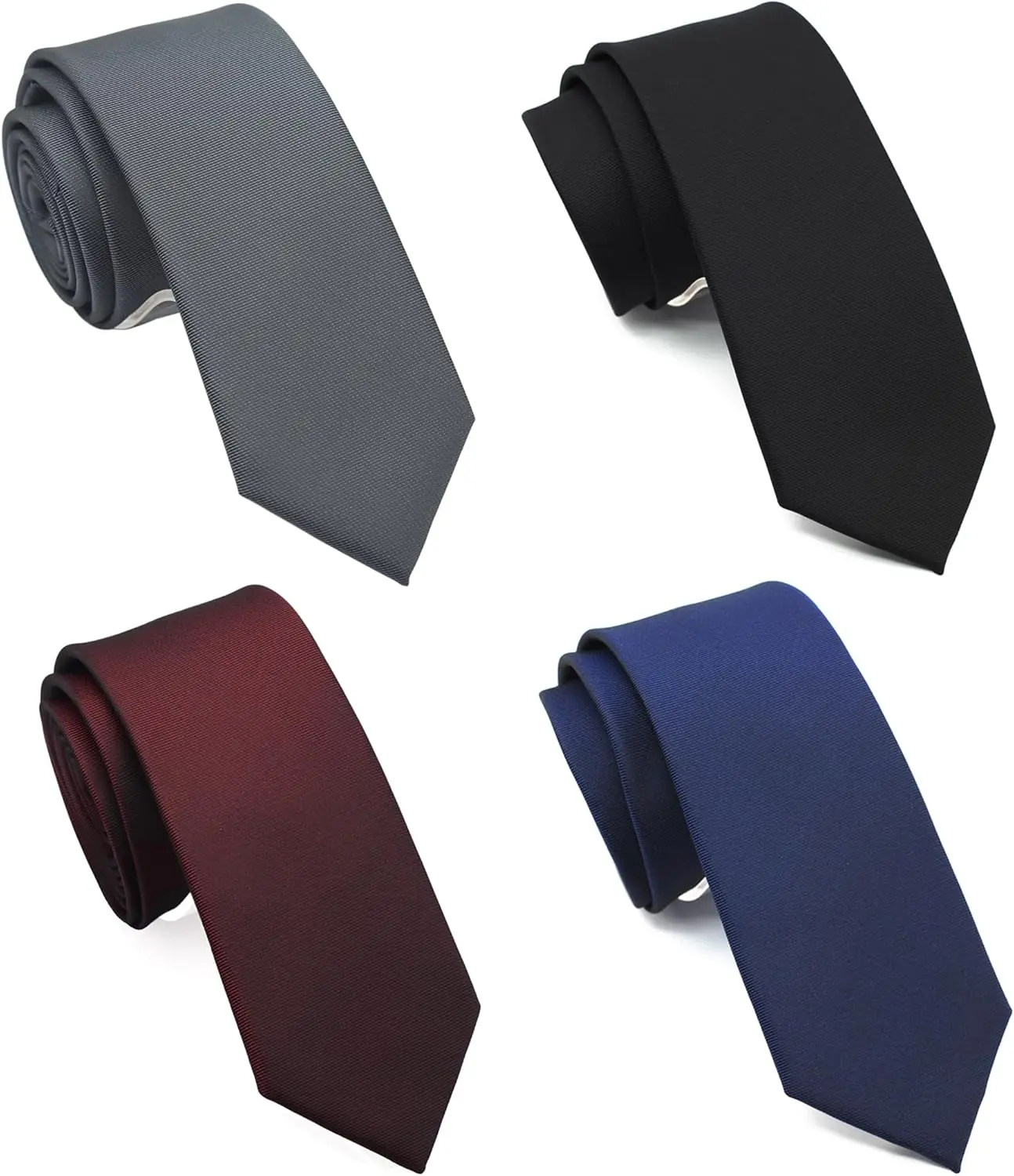 

Slim Solid Neckties 4-Pack, 2.5 Inch Skinny Ties for Men, Plain Business Accessories