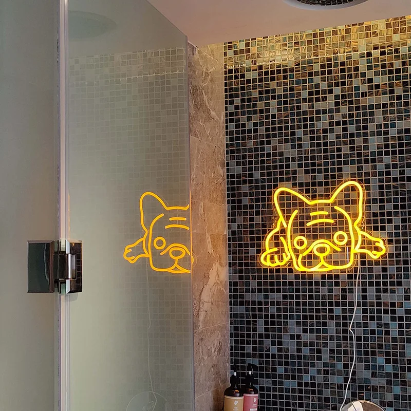 Pet Dog Neon Sign Light LED Animal French Bulldog Modeling Night Lamp Custom Logo Business Lightbox Decor Room Wall Shop Gift