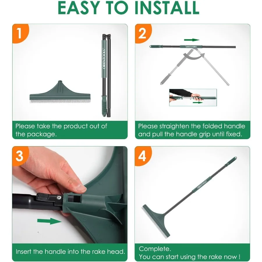 أداة العناية بالعشب الاصطناعي القابلة للطي من ORIENTOOLS مقاس 51 بوصة بمقبض فولاذي لتنظيف الأوراق وشعر الحيوانات الأليفة من Gr الاصطناعي