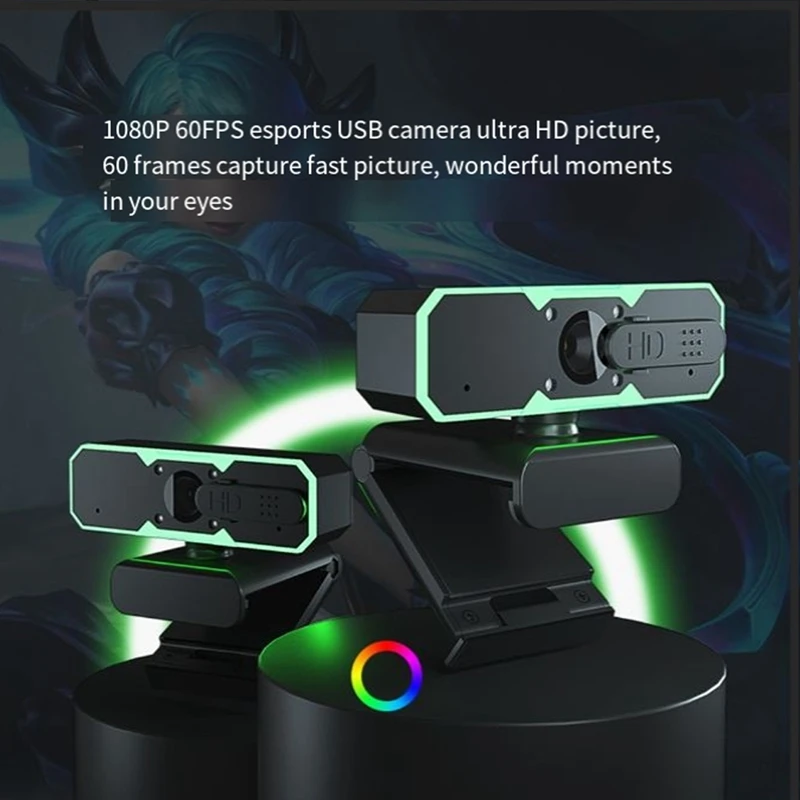Cámara web con luz de relleno, micrófono, cámara USB, 60fps, ordenador, cámara web multifunción 1080P