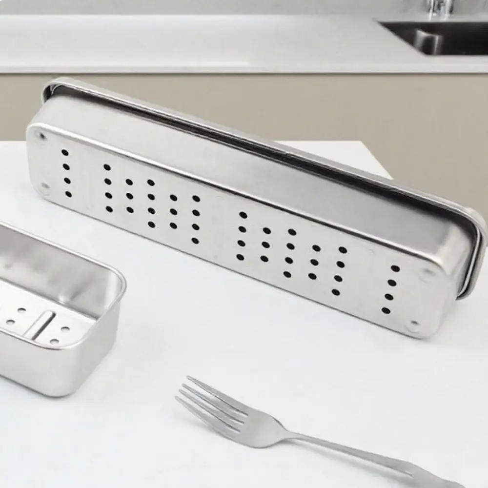 

Stainless Steel Spoon Fork Storage Box Draining Ventilated Chopsticks Storage Box Large Capacity Rustproof