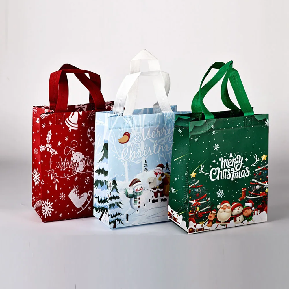 Snowman Tote Bag Printed Non-Woven Holiday Bag Christmas Gift Bag Colorful For Shopping Gift Wrapping Christmas