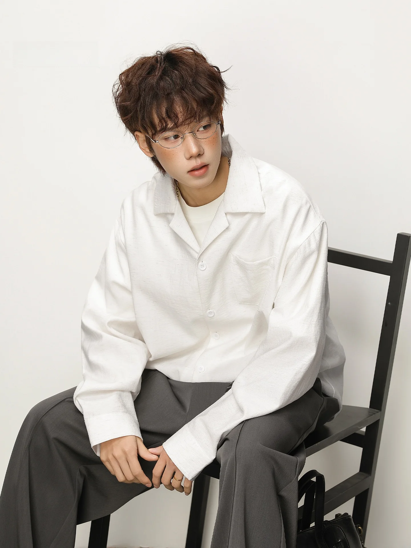 

Men's Casual Cotton Linen irt Long Sve Cuban Collar Spring New Sle American Retro White Outerwear Breathable Iron-free