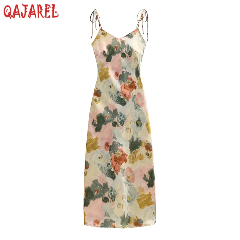 

Women Print Bow Sling V-Neck Sexy Midi Dress Summer Elegant Casual Beach Sundress 2024 Korean Bodycon Suitable Dress on Request