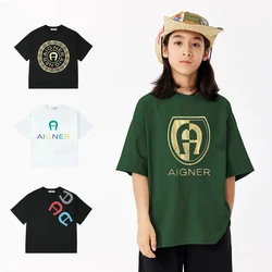 Summer children's short sleeved T-shirt made of 100% pure cotton, popular letter printed boys' top, fashionable casual wear