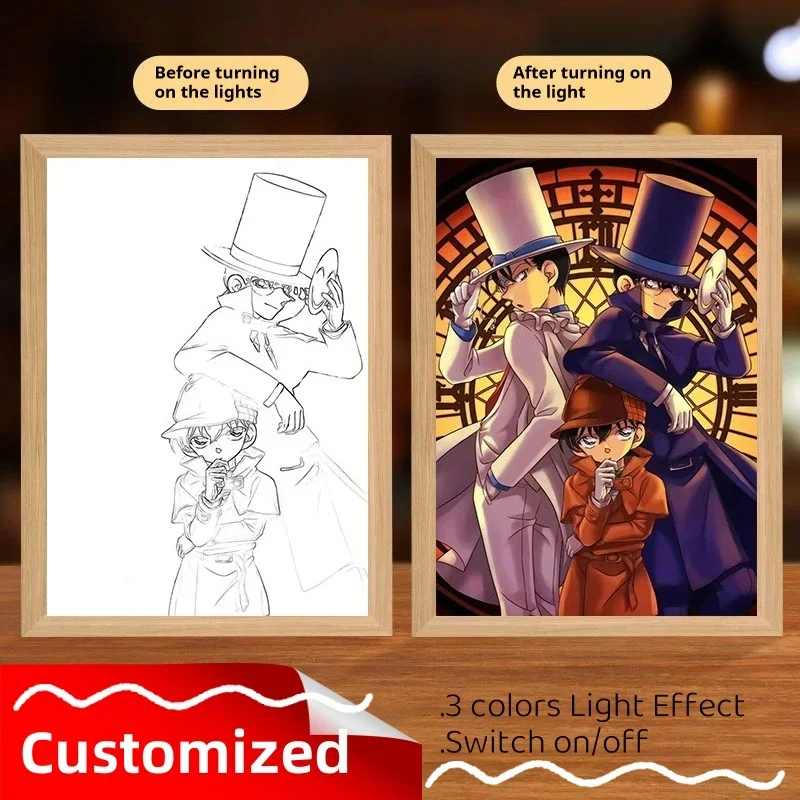 Customized Photo Frame Night Light A4/8inch Detective Conan Kidd Peripheral LED Lamp Painting Anime Nightlight Birthday Gift