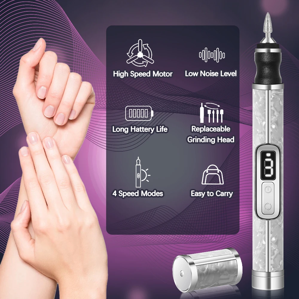 20000RPM آلة تلميع الأظافر المهنية مسمار الحفر التروس المتعددة منخفضة الضوضاء الأظافر ساندر ملف مجموعة لأدوات صالون مانيكير