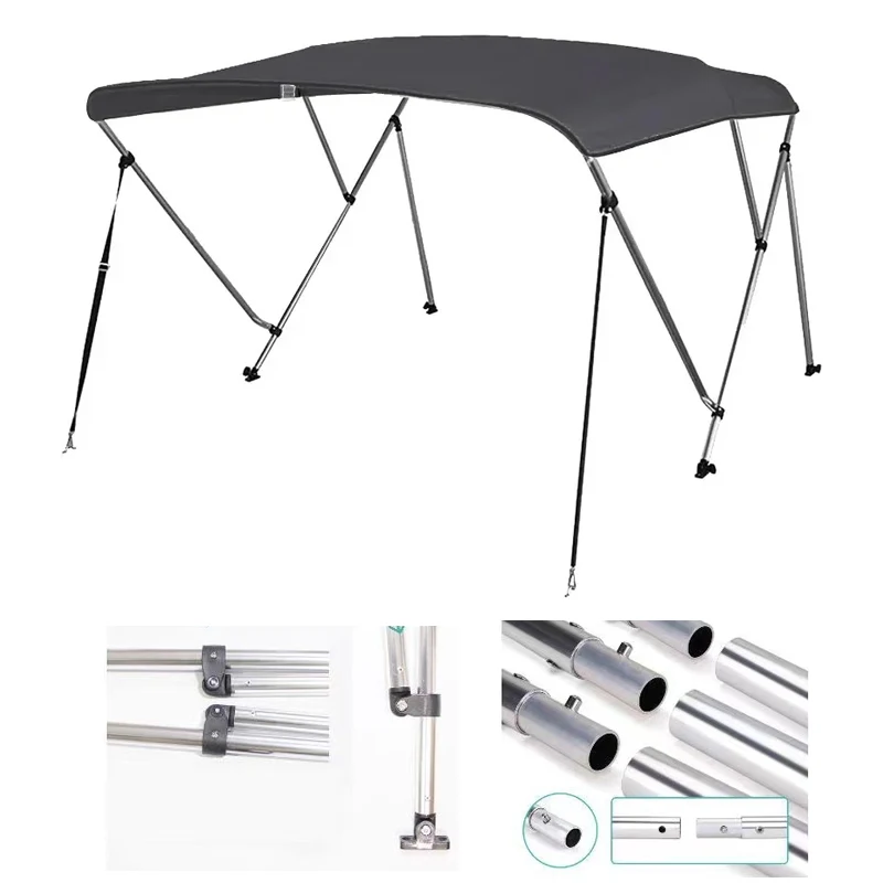 

3 Bow Bimini Top for Boat Canvas Sun Shade Boat Canopy Black 600D Solution-Dyed Polyester Boat Canopy with Aluminum Tube