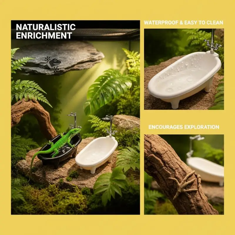 Mini-Reptilien-Badewanne mit Gratfreien, Sicheren Kanten, Realistischem Wasserhahn, Wasserdicht für Leopardgeckos und Kleine Eidechsen
