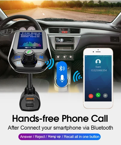 MP3 плеер JINSERTA с Bluetooth 5.0 и FM-передатчиком, двойное USB QC3.0 — фото устройства