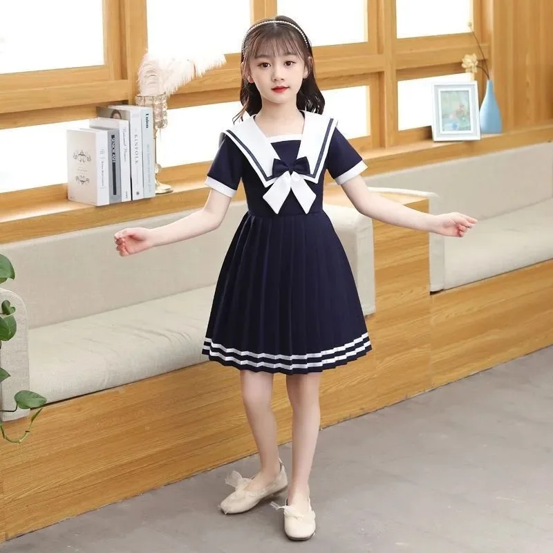 2023 summer Kids A-LINE Dresses Child Clothes Teens School sailor JK striped Uniform Girls Daily Wear pleated skirt 6 9 12 yaer