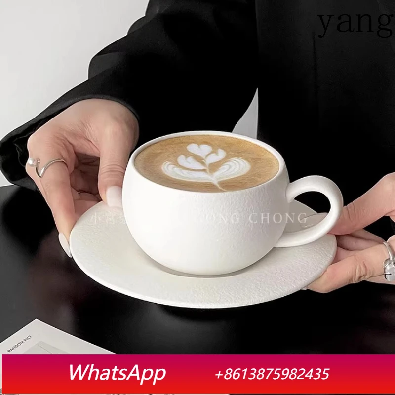 

LMM retro matte stone pattern ceramic belt handle egg cup high value latte flower cup