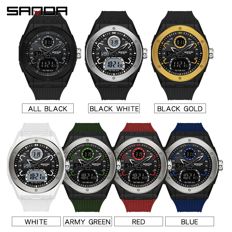 SANDA Top Brand 2022 New Men\'s Watches Sport Military Quartz Watch for Men Digital Watch 30M Waterproof Clock Relogio Masculino