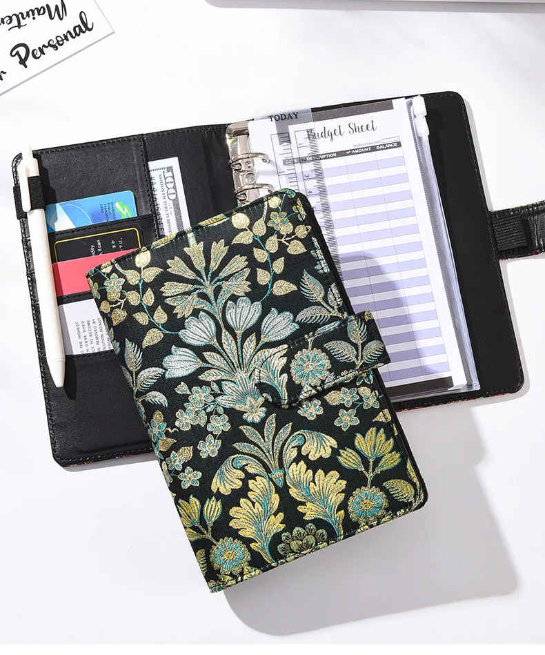 A6 Textured Flower Planner Notebook European and American Macaron Cash Budgeting Notebook Financial Planning Loose-leaf Planner