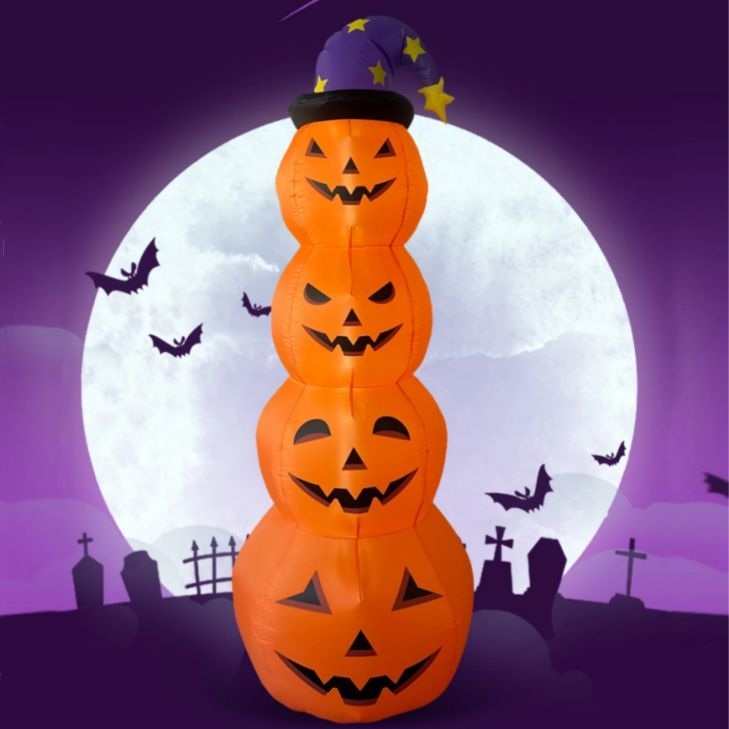 

Надувные сложенные тыквы для Хэллоуина высотой 94 дюйма/240 см со встроенными светодиодами, надувные надувные лодки для Хэллоуина в помещении и на открытом воздухе