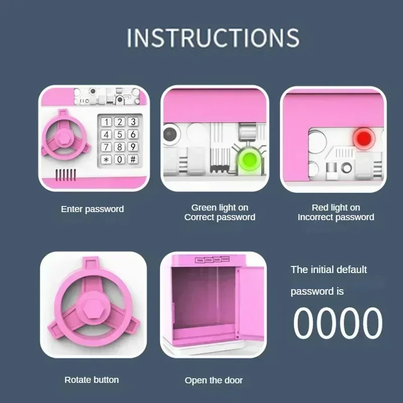 حصالة أصبع إلكترونية أوتوماتيكية صغيرة آمنة للعملات المعدنية توفير النقود صندوق المال كلمة المرور عداد رمز مفتاح قفل عملة البنك ATM هدية الطفل
