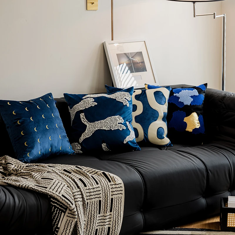 Fashion Blue Embroidered Cushion Cover Pillowcase Sofa Deco…