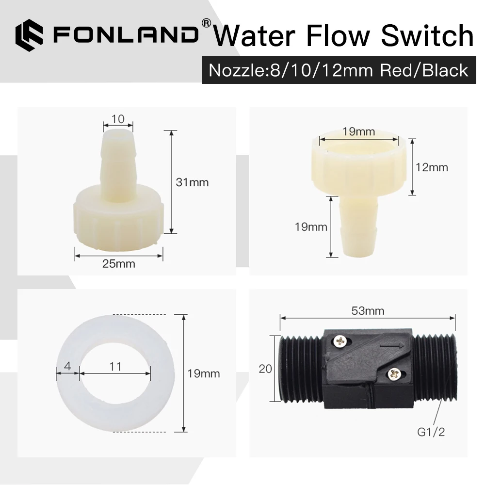 FONLAND 8/10/12mm Nozzle Water Flow Sensor Switch Meter G1/2"Pressure Controller Automatic Circulation Pump Thread Connector