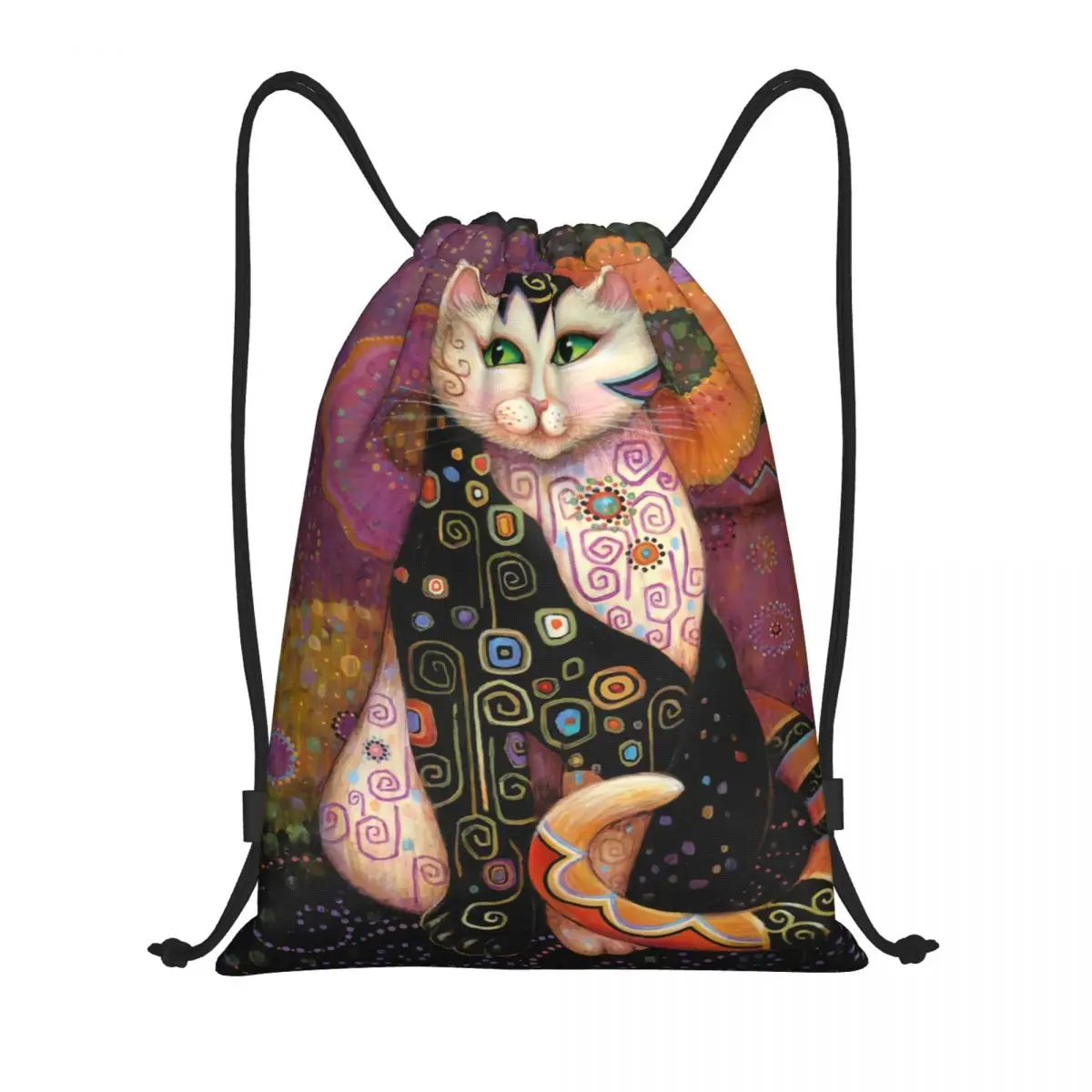 Custom Gustav Klimt Cat Painting Drawstring Backpack Bags Women Men Lightweight Vintage Gym Sports Sackpack Sacks for Traveling