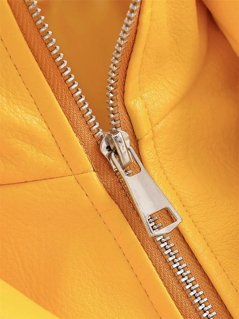 Guobioziy Women's Jacket 2026 Fall New Arrival Yellow Long-Sleeve Stand Collar Loose Faux Leather Jacket Parka Biker Style