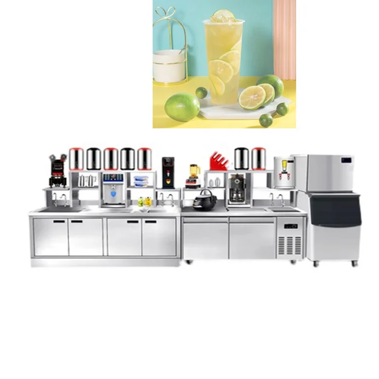 Full set of equipment for milk tea shop, water bar workbench beverage operation table boba station