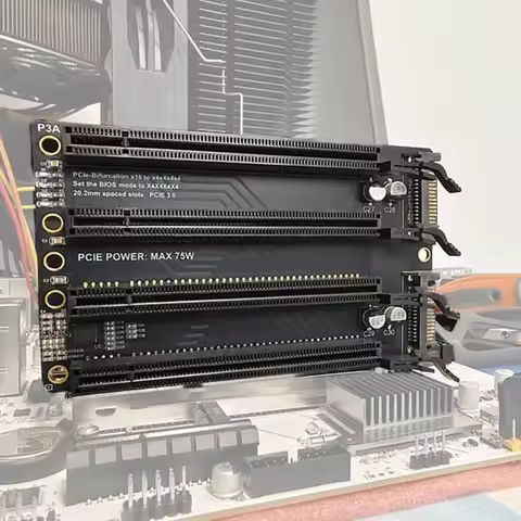PCI-E 3.0 x16 1 to 4 Split Card Gen3 PCIe-Bifurcation x16 to x4x4x4x4 Expansion Card 20.2mm Spaced Slots SATA Power Supply Port