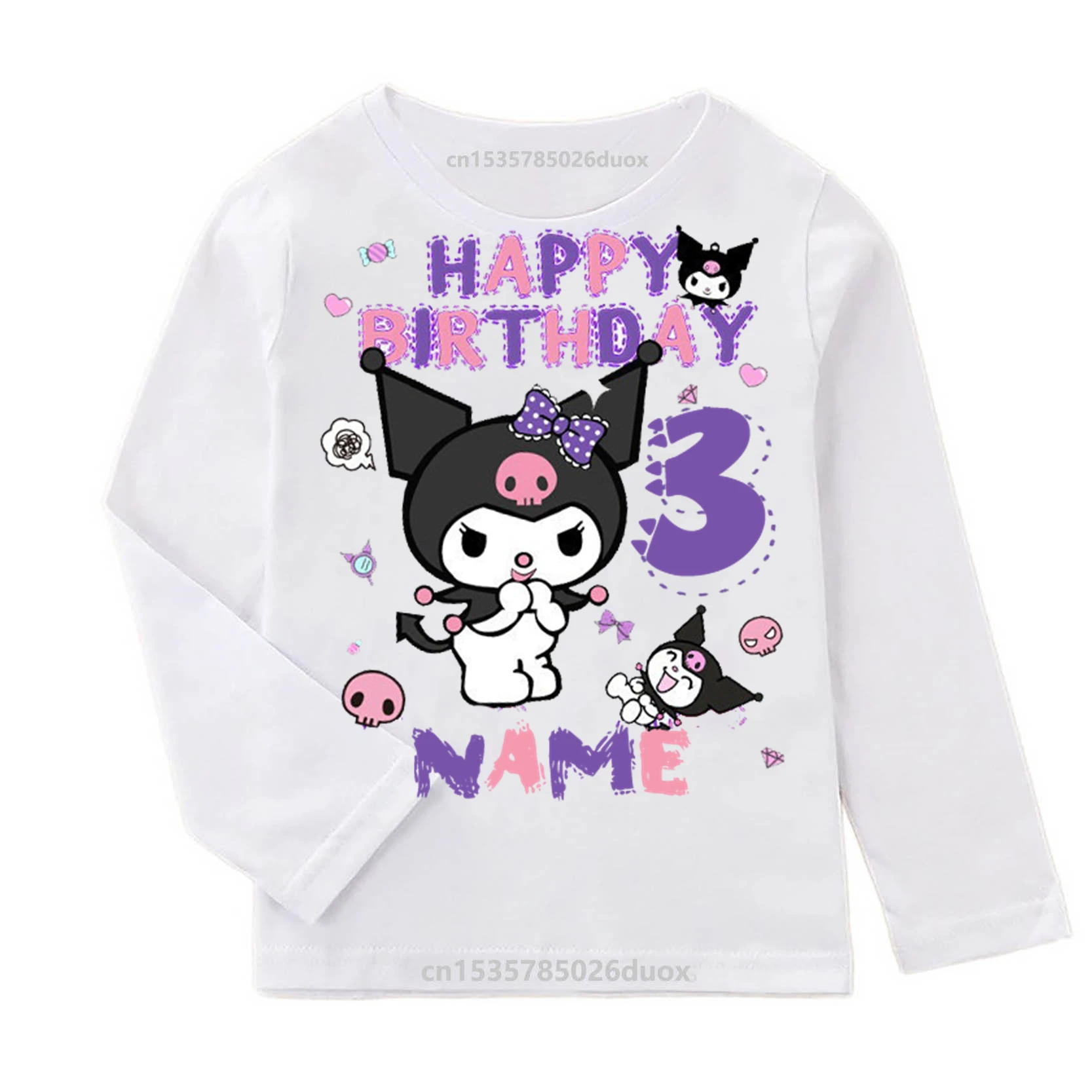 2 3 4 5 6 7 8 9 Fun Kuromi Custom Kawaii Girl Birthday Shirt Spring Autumn Personalized Kuromi Birthday Girl Long Sleeve T-Shirt