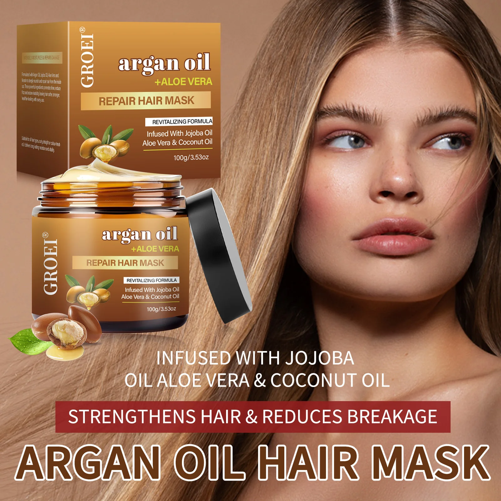 

Argan Oil Hair Mask, Deep Conditioning Treatment for Dry Frizzy Hair, Transforms Damaged Hair to Silky & Shiny, Repair Cream