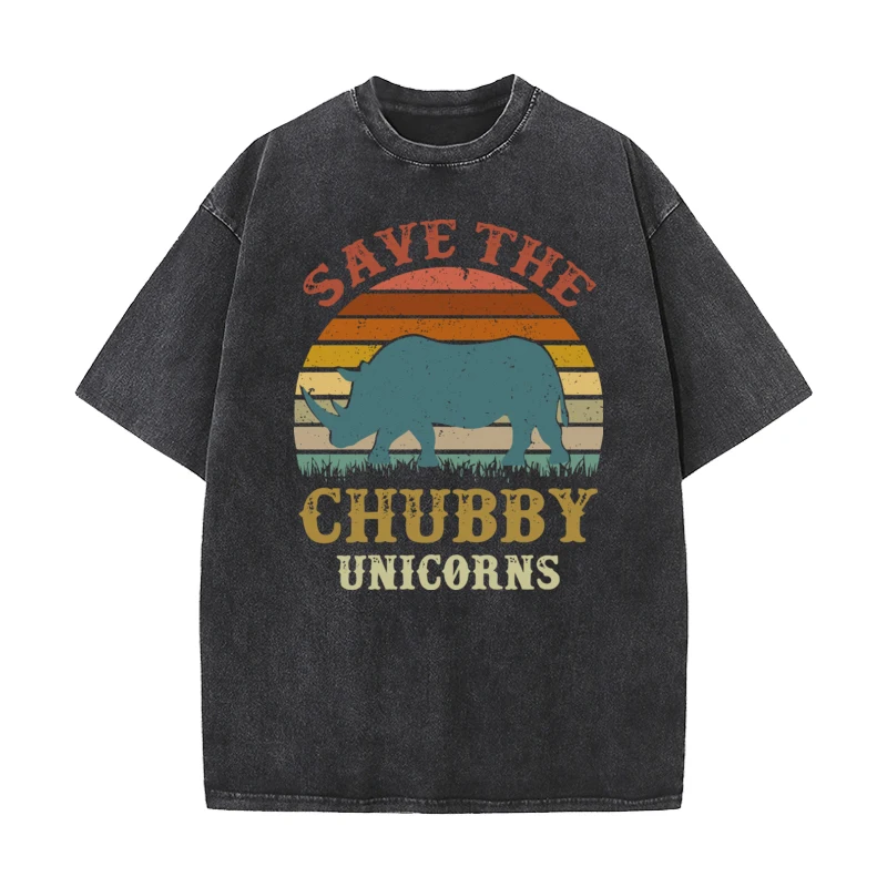 Tees Washed T Shirt Save the Chubby Unicorns NEW YEAR DAY Short Sleeve Combed cotton O-Neck Mens vintage T Shirt Summer Loose