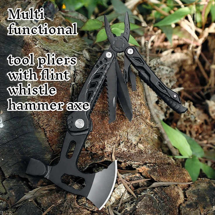 

New Multifunctional Tool Pliers with Flint Whistle Hammer Axe Outdoor Convenient Camping Survival Emergency Equipment