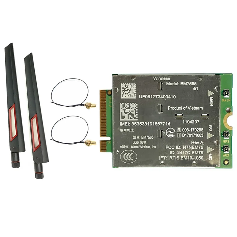 

Exquisite-EM7565 Модуль 4G LTE + комплект антенны 2X 10DB для ноутбука Беспроводной модуль Cat12 EM7565 для CAT-12 600 Мбит/с CBRS M2 NGFF Modu