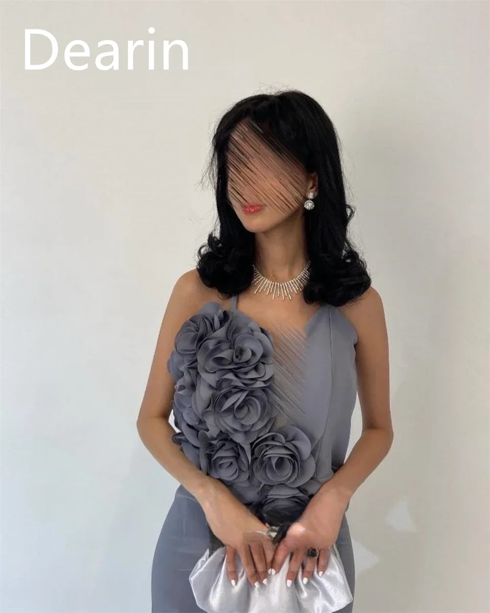 Vestido de noite personalizado dearin com decote em v coluna até o chão saias 3d rosa flor vestidos de ocasião sob medida baile arábia saudita forma