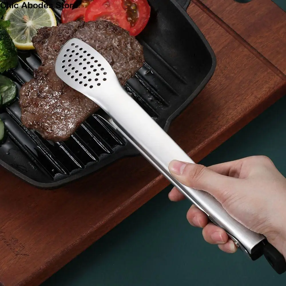 

Stainless Steel Food Tongs Long Handle Adjustable Outdoor BBQ Clamps with Hanging Hole Comfortable Grip Kitchen Cooking Clip