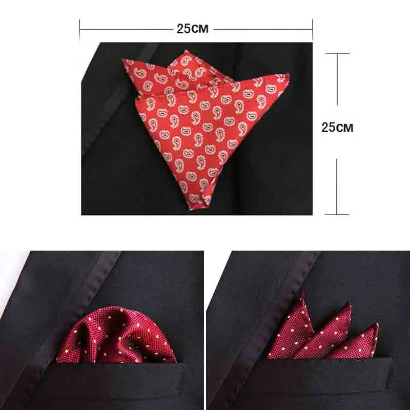 VEEKTIE Sapu Tangan Segi Empat Polka Dot Fashion Merek Hanky 25Cm Ekstra Besar untuk Setelan Pria Tuksedo Formal Pesta Pernikahan Merah