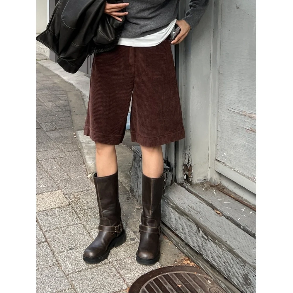 Fashionable Comfortable New Arrival Women's Lazy Corduroy Five-Point Pants Casual Shorts Chic Dongdaemun Trendy Polyester Fiber