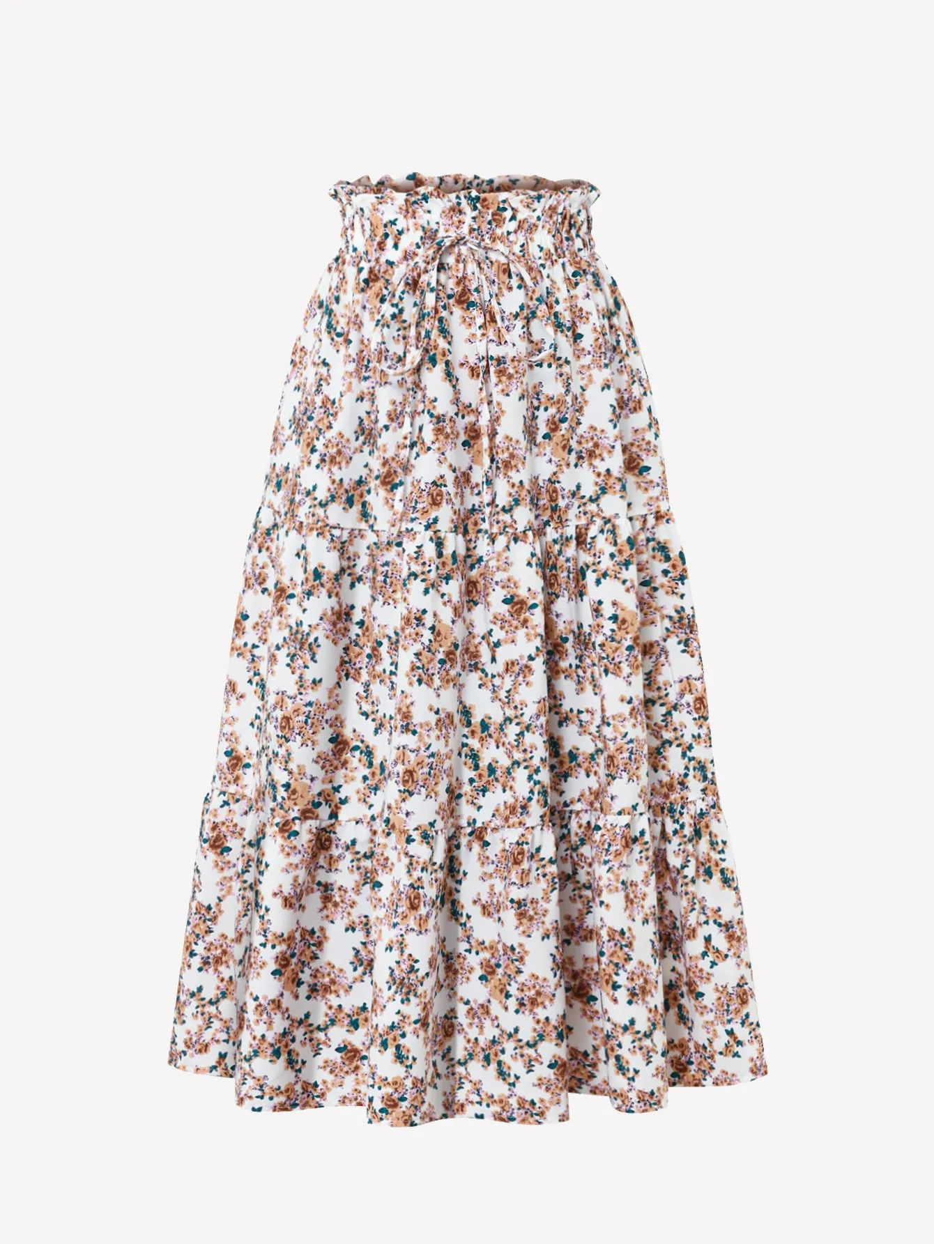 Summer Women's Floral Print Tiered Long Skirt with Smocked Waist – Black Floral, Red Floral, White Floral, Yellow Floral, Green