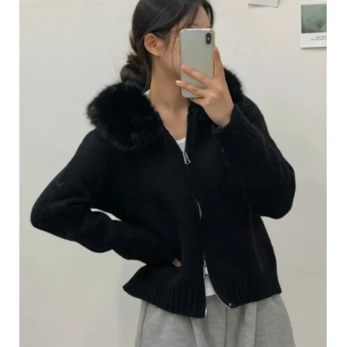 Maglione lavorato a maglia chic Jaet Donna Casual Allentato Lungo Sve Collo in pelliccia grande Maglieria con cappuccio Autunno Inverno Faion Capispalla