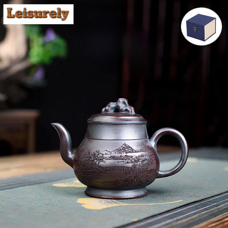 320ml Ancient Yixing Purple Clay Teapots Handmade Pot Raw Ore Antique Red Mud Kettle Chinese Zisha Tea Set Cafes Decoration Gift