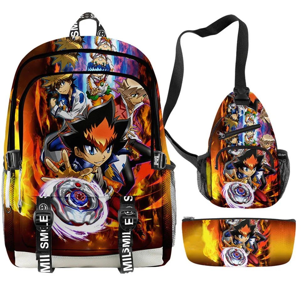 3Pcs/set Japanese Anime Beyblade Backpacks Children Bookbag School Bag Mochila Boys/Girls Daily  Shoulder Bag Pencil Case Set