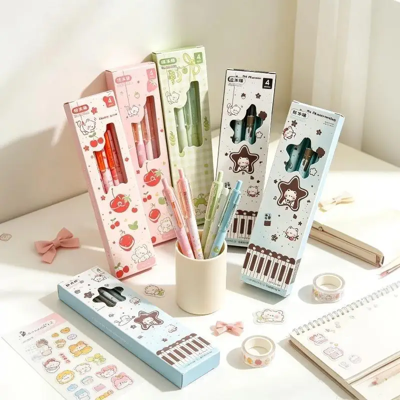 New 4pcs 0.5mm 2B Lead Mechanical Pencil Set Break Resistant Kawaii Stationery Student Writing Pencil Non-sharpening Pencil