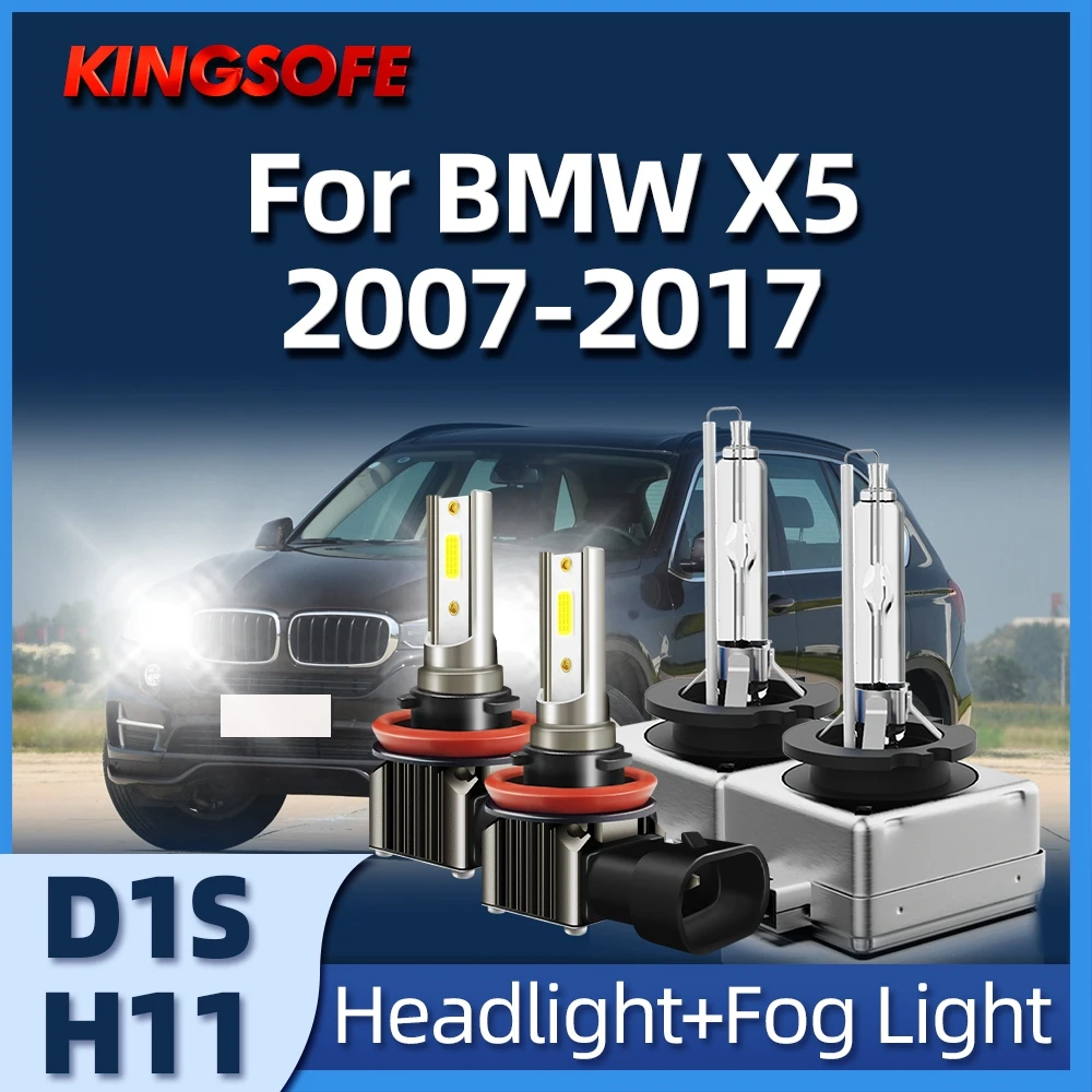 

4Pcs Car Light D1S+H11 Xenon HID Headlights 6000K LED COB Chip Fog Light Fit For BMW X5 2007 2008 2009 2010 2011 2012 2013-2017