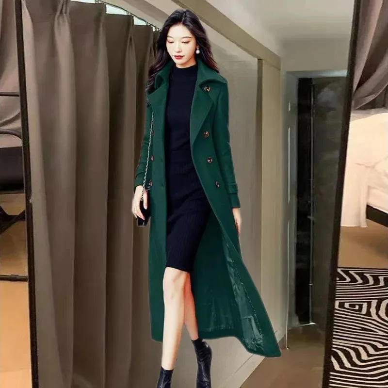 Women Temperament Woolen Jacket 2023 Winter Female New Thickened Woolen Coat Slim Hepburn Style Super Long Over-the-knee Jacket