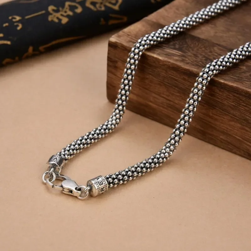 S925 Silver New 6Mm Italian Popcorn Hip-Hop Fashionable Men'S Necklace, Trendy And Personalized Corn Single Chain